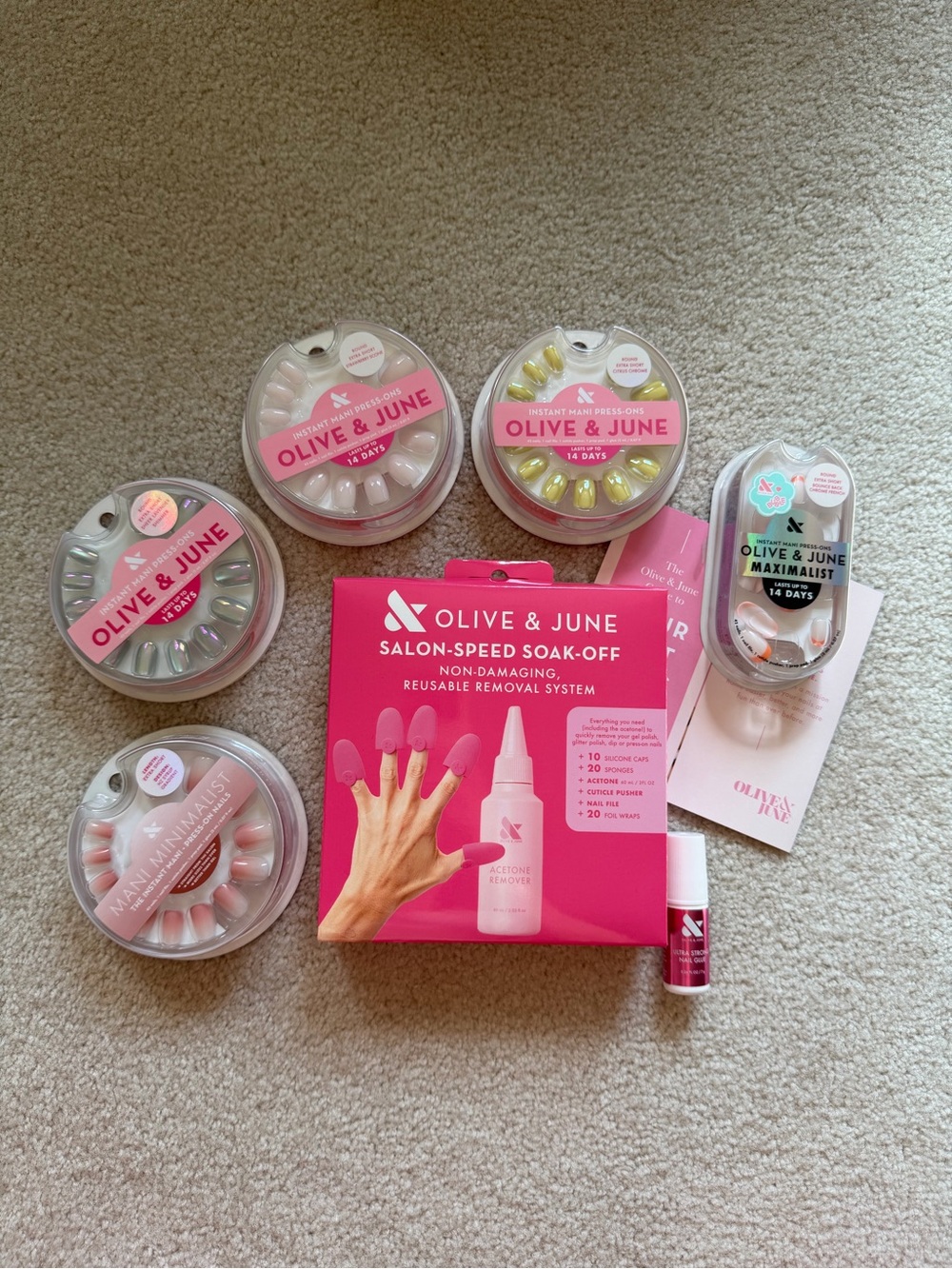 Olive & June Extra Short Press-On Nails w/ Soak Off Kit + Ultra Strong Nail Glue